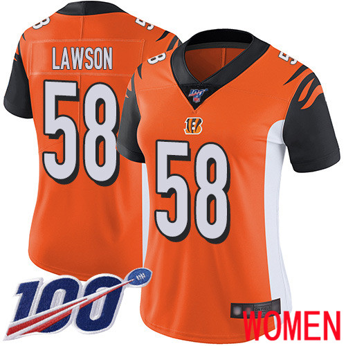 Cincinnati Bengals Limited Orange Women Carl Lawson Alternate Jersey NFL Footballl 58 100th Season Vapor Untouchable